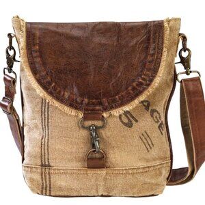 Clea Ray Canvas Leather Flap Shoulder Bag with Lock